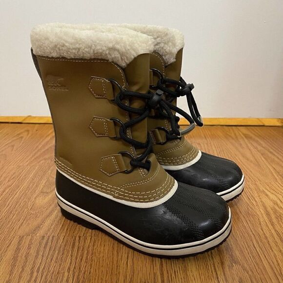SOREL Caribou yoot pac Winter waterproof sherpa line lace up brown boots youth 1 - Picture 8 of 11